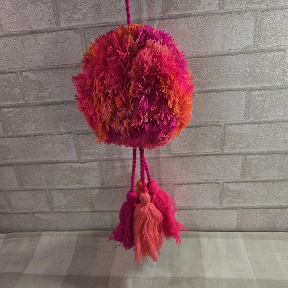 Natural Life Large Hanging Pompom Magenta Pink & Orange Colors - Picture 2 of 6